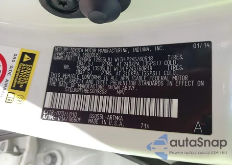 2014 Toyota Highlander Xle V6 из США, поврежденный, VIN 5TDJKRFH8ES009808